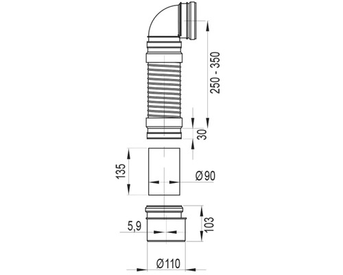 Desen tehnic al unui sifon cu dimensiuni