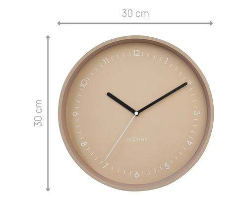Ceas de perete rotund cu un diametru de 30 cm.