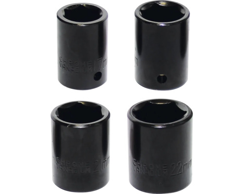 Patru chei tubulare negre din crom vanadiu de dimensiunile 17 mm, 21 mm și 22 mm