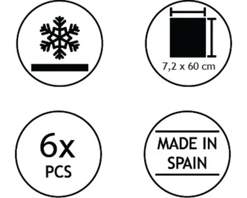 Simbol rezistență la îngheț, dimensiunea produsului 7,2 x 60 centimetri, 6 bucăți, fabricat în Spania