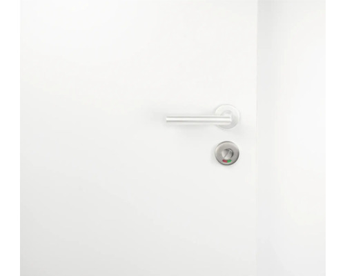 Ușă albă cu clanță și încuietoare cu indicator de ocupare