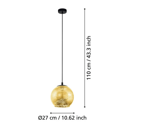 Lumină suspendată cu o lungime de 110 centimetri și un diametru de 27 centimetri