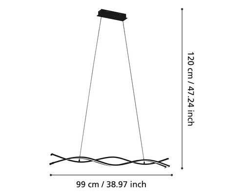 Dimensiunile unei lămpi suspendate: 120 centimetri înălțime și 99 centimetri lățime.