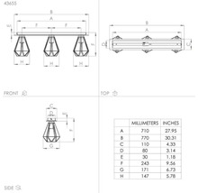 Desen tehnic al unei lămpi de tavan cu dimensiuni