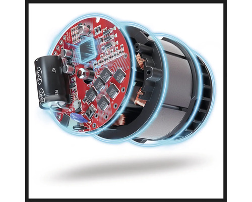 Imagine internă a unui motor electric cu placă de circuit imprimat, condensator și înfășurări