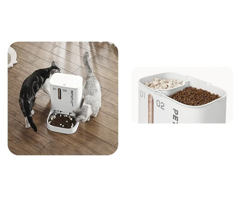 Hrănitor automat pentru animale de companie cu două recipiente pentru hrană și două pisici