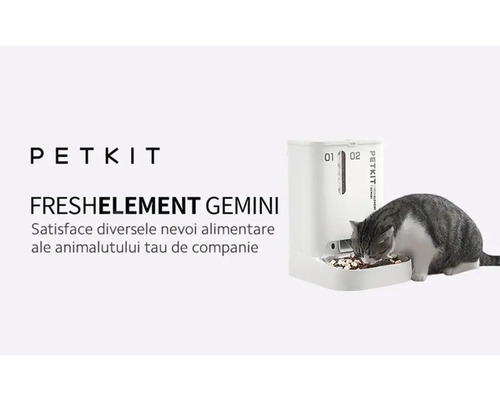 Distribuitor automat de hrană pentru pisici PETKIT FRESHELEMENT Gemini cu pisică