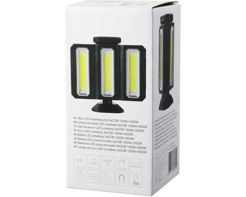 Ambalaj lampă de lucru cu LED cu acumulator 3xCOB, 1500 lumeni și 6500 Kelvin