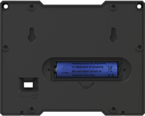 Partea din spate a unui dispozitiv cu simbolul de reciclare a bateriilor