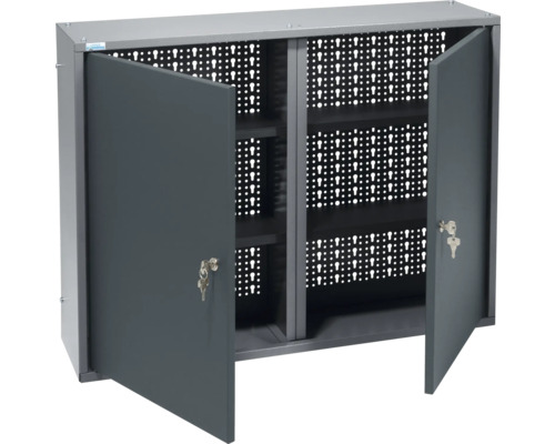 Dulap pentru scule cu două uși deschise și perete perforat