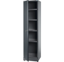 Dulap metalic cu ușa deschisă și rafturi