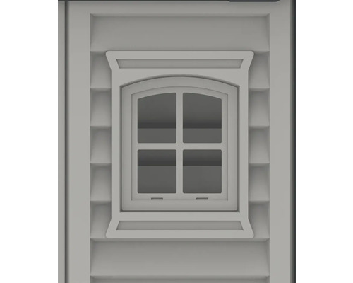 Prim-plan cu o fereastră albă cu patru geamuri și ramă decorativă