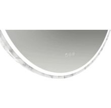 Detaliu cu o oglindă rotundă cu ramă de marmură și panou de control