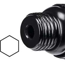 Filet negru și simbol hexagonal.