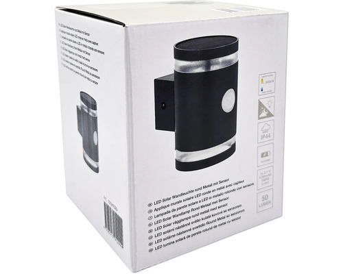 Ambalajul unei lămpi solare de perete, rotundă, cu LED, din metal cu senzor