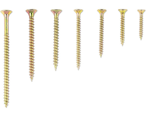 Asortiment de șuruburi pentru lemn galbene, de diferite dimensiuni