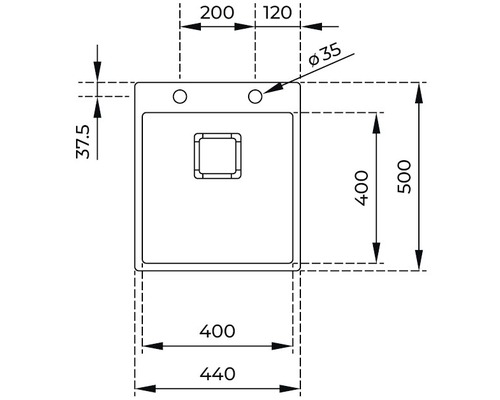 Desen tehnic al unei chiuvete cu dimensiuni