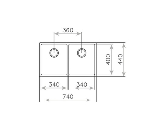 Desen tehnic cu chiuvetă dublă și dimensiuni