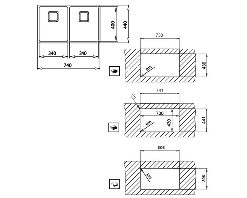 Dimensiunile chiuvetei și ale decupajului