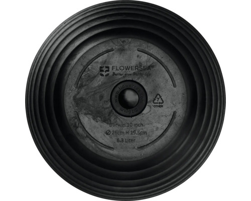 Partea inferioară a unui ghiveci negru Darwin cu diametrul de 26 centimetri