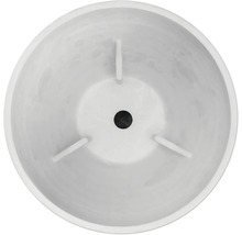 Vedere interioară a unui ghiveci rotund din plastic, cu orificiu de drenaj și distanțiere