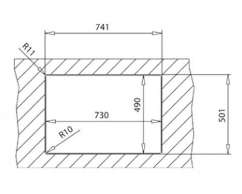 Dimensiuni de montaj pentru un produs cu dimensiunile de 741 x 501 milimetri