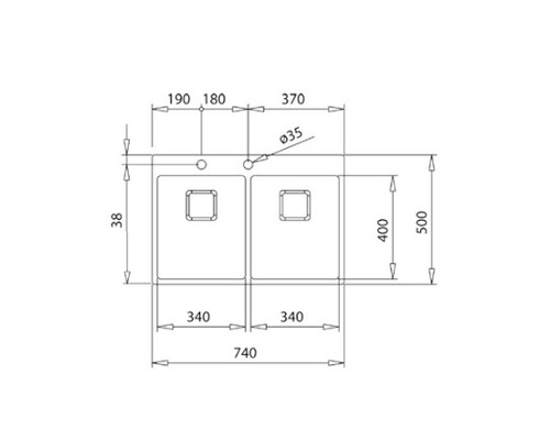 Desenul unei chiuvete cu două cuve și dimensiuni