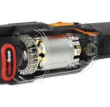 Vizualizare interioară a unui ciocan rotopercutor cu acumulator cu motor vizibil și control al vibrațiilor