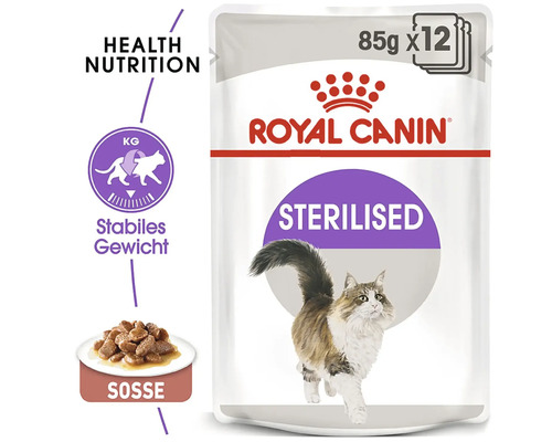 Hrană pentru pisici Royal Canin Sterilised în plic porționat de 85 de grame, pachet de 12