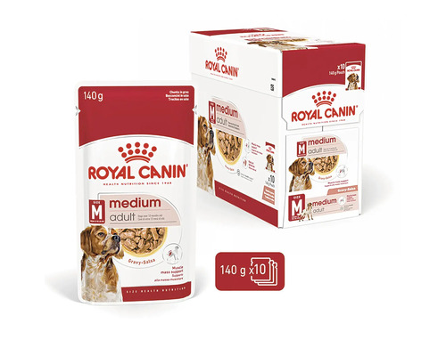 Hrană pentru câini Royal Canin Medium Adult, plic de 140 de grame și pachet de zece