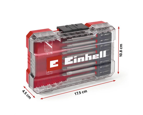 Set de biți de șurubelniță Einhell în valiză cu dimensiunile 17,5 x 4,5 x 10,8 cm