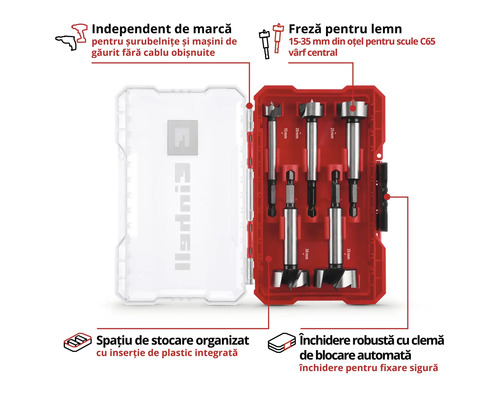 Set burghie Forstner în cutie, dimensiuni de la 15 la 35 milimetri