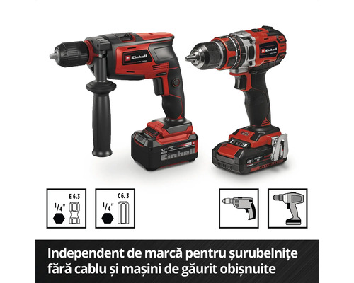 Două mașini de găurit și înșurubat cu acumulator Einhell în set