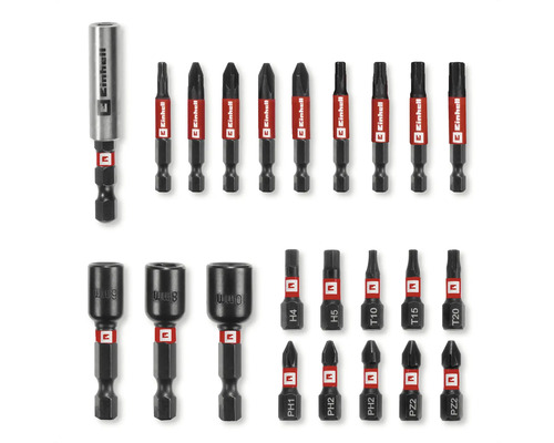 Set de biți Einhell cu suport magnetic pentru biți și diverși biți