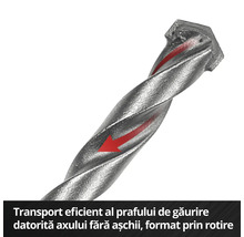 Burghiu cu spirală și săgeată roșie pentru ilustrarea evacuării prafului de găurire