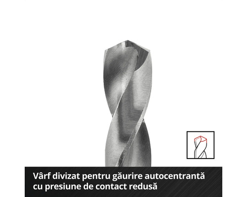 Vârf divizat pentru găurire autocentrată cu presiune de contact redusă
