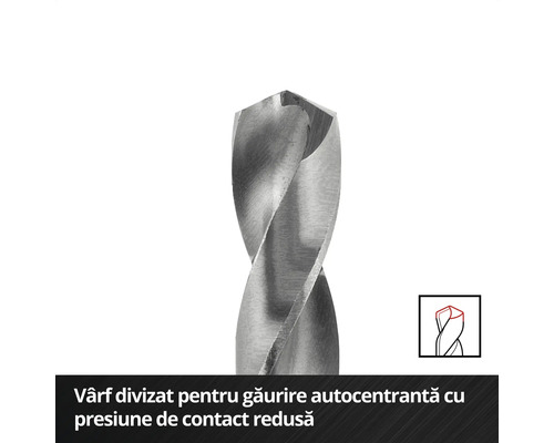 Burghiu metalic cu burghiu elicoidal și vârf de centrare