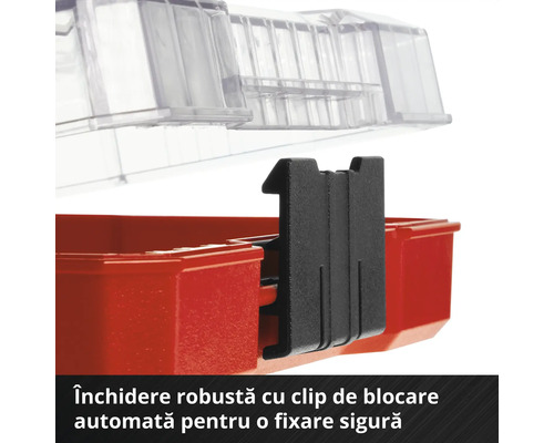 Imagine detaliată a unei cutii de scule cu clemă de închidere