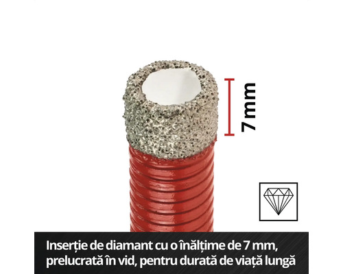 Burghiu diamantat cu inserție de diamant de 7 mm