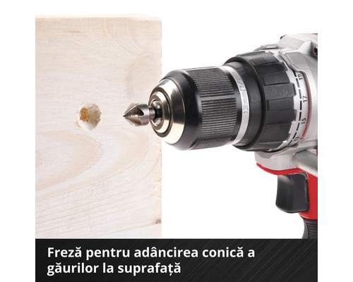 Freză de adâncire conică utilizată pe o bucată de lemn
