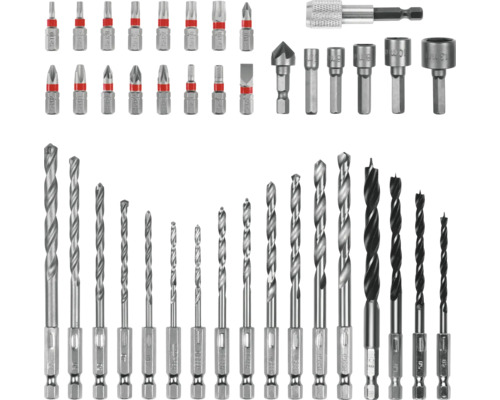 Set de burghie și biți de diferite dimensiuni și modele