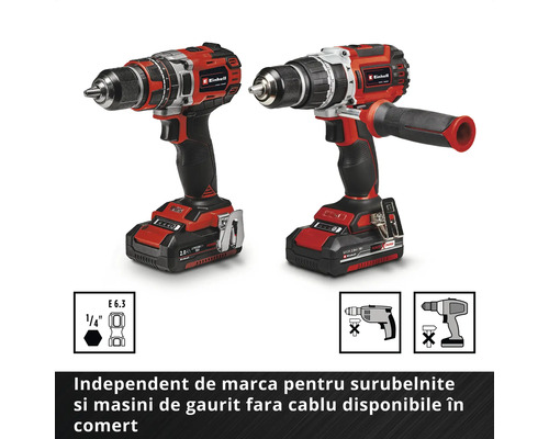 Două mașini de găurit și înșurubat cu acumulator Einhell cu baterie de 18 volți
