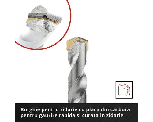 Burghiu pentru zidarie cu placa din carbura pentru gaurire rapida si curata in zidarie