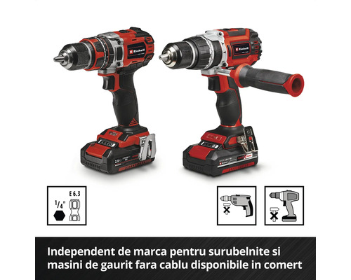 Două mașini de găurit și înșurubat cu acumulator Einhell cu acumulator