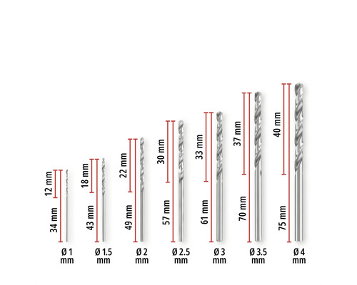 Set de opt burghie elicoidale de diferite dimensiuni, de la 1 mm la 4 mm