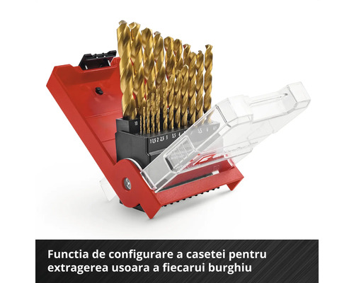 Set de burghie în cutie de depozitare roșie