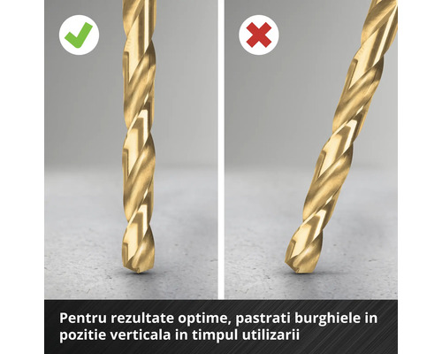 Ilustrație privind utilizarea corectă, pe verticală, a unui burghiu.