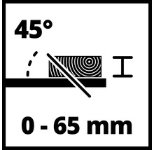 Unghi de înclinare de 45 grade și adâncime de tăiere de 0 până la 65 milimetri