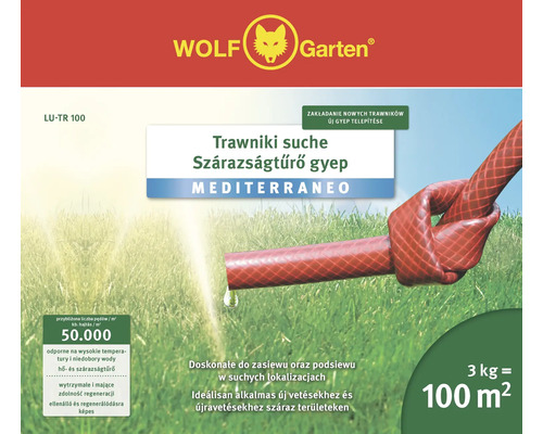 Logo Wolf Garten. Gazon uscat Mediterraneo, potrivit pentru locuri uscate.