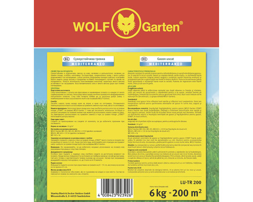 Logo Wolf Garten, gazon uscat Mediterraneo, 6 kg pentru 200 metri pătrați